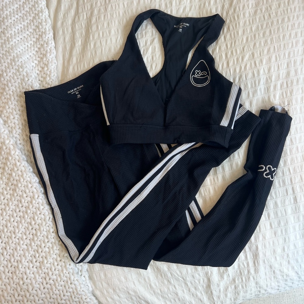 Year of Ours Black and White Racerback Sports Bra